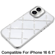For iPhone 16 6.1inch Case Gem Bling Diamond Pattern Cover + Tempered Glass