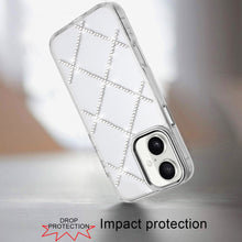 For iPhone 16 6.1inch Case Gem Bling Diamond Pattern Cover + Tempered Glass