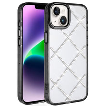 For iPhone 13/14 Case Gem Bling Diamond Pattern Rhinestone Cover +Tempered Glass