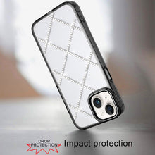 For iPhone 13/14 Case Gem Bling Diamond Pattern Rhinestone Cover +Tempered Glass