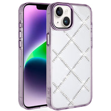 For iPhone 13/14 Case Gem Bling Diamond Pattern Rhinestone Cover +Tempered Glass