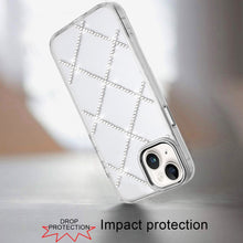 For iPhone 13/14 Case Gem Bling Diamond Pattern Rhinestone Cover +Tempered Glass