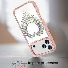 For iPhone 17 Pro Max Case Heart Shaped Crystals Bling Border + Tempered Glass