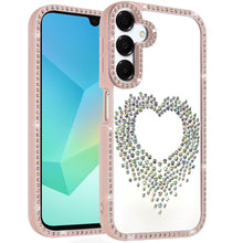 For Samsung A16 5G Case Heart Shaped Crystals w/ Bling Border + Tempered Glass