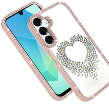 For Samsung A16 5G Case Heart Shaped Crystals w/ Bling Border + Tempered Glass