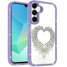 For Samsung A16 5G Case Heart Shaped Crystals w/ Bling Border + Tempered Glass
