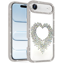 For iPhone Air Case Heart Shaped Crystals w/ Bling Border Trim + Tempered Glass