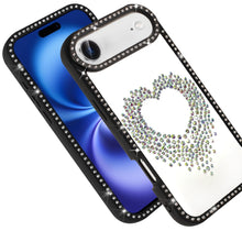 For iPhone Air Case Heart Shaped Crystals w/ Bling Border Trim + Tempered Glass