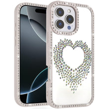 For iPhone 16 PRO MAX Case Heart Shaped Crystals w/ Bling Trim + Tempered Glass