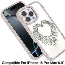 For iPhone 16 PRO MAX Case Heart Shaped Crystals w/ Bling Trim + Tempered Glass
