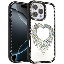 For iPhone 16 PRO MAX Case Heart Shaped Crystals w/ Bling Trim + Tempered Glass