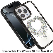 For iPhone 16 PRO MAX Case Heart Shaped Crystals w/ Bling Trim + Tempered Glass