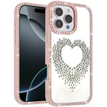 For iPhone 16 PRO MAX Case Heart Shaped Crystals w/ Bling Trim + Tempered Glass