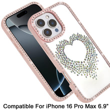 For iPhone 16 PRO MAX Case Heart Shaped Crystals w/ Bling Trim + Tempered Glass