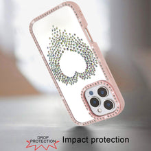 For iPhone 16 PRO MAX Case Heart Shaped Crystals w/ Bling Trim + Tempered Glass