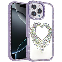 For iPhone 16 PRO MAX Case Heart Shaped Crystals w/ Bling Trim + Tempered Glass