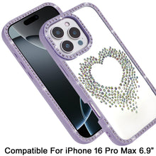 For iPhone 16 PRO MAX Case Heart Shaped Crystals w/ Bling Trim + Tempered Glass