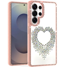 For Samsung S26 Ultra Heart Shaped Crystals w/ Bling Border Trim +Tempered Glass