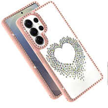 For Samsung S26 Ultra Heart Shaped Crystals w/ Bling Border Trim +Tempered Glass