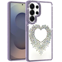 For Samsung S26 Ultra Heart Shaped Crystals w/ Bling Border Trim +Tempered Glass