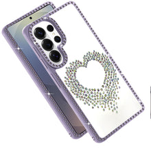 For Samsung S26 Ultra Heart Shaped Crystals w/ Bling Border Trim +Tempered Glass