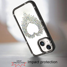For iPhone 13/14 Case Heart Shaped Crystals w/ Bling Border Trim +Tempered Glass