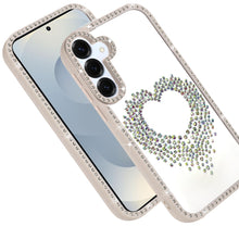 For Samsung S25 FE Case Heart Shaped Crystals with Bling Trim + Tempered Glass