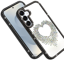 For Samsung S25 FE Case Heart Shaped Crystals with Bling Trim + Tempered Glass