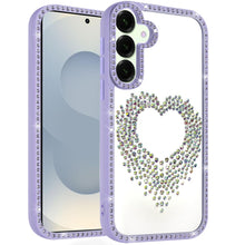 For Samsung S25 FE Case Heart Shaped Crystals with Bling Trim + Tempered Glass