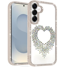 For Samsung S26 6.3" Heart Shaped Crystals w/ Bling Border Trim + Tempered Glass