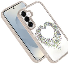 For Samsung S26 6.3" Heart Shaped Crystals w/ Bling Border Trim + Tempered Glass