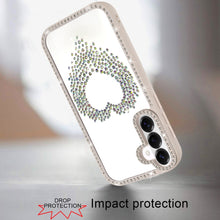 For Samsung S26 6.3" Heart Shaped Crystals w/ Bling Border Trim + Tempered Glass