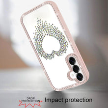 For Samsung S26 6.3" Heart Shaped Crystals w/ Bling Border Trim + Tempered Glass