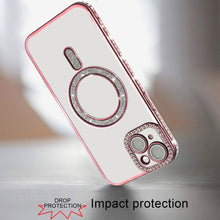 For iPhone 13/14 Case Rhinestone Bling Trim Magnetic Circle + Tempered Glass