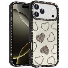 For iPhone 17 Pro Max Case Rhinestone Hearts Bling Around Trim + Tempered Glass