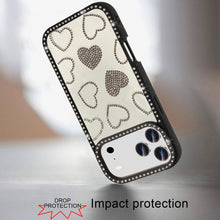 For iPhone 17 Pro Max Case Rhinestone Hearts Bling Around Trim + Tempered Glass