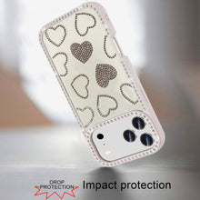 For iPhone 17 PRO Case Rhinestone Hearts Bling Around Border + Tempered Glass