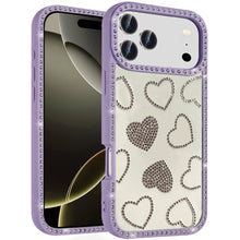 For iPhone 17 PRO Case Rhinestone Hearts Bling Around Border + Tempered Glass