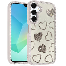 For Samsung A16 5G Case Rhinestone Hearts w/ Bling Around Trim + Tempered Glass