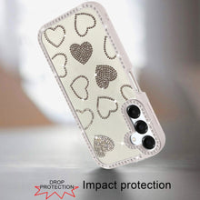 For Samsung A16 5G Case Rhinestone Hearts w/ Bling Around Trim + Tempered Glass