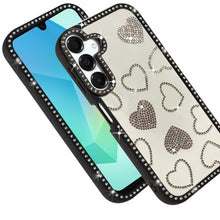 For Samsung A16 5G Case Rhinestone Hearts w/ Bling Around Trim + Tempered Glass