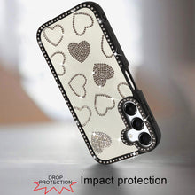 For Samsung A16 5G Case Rhinestone Hearts w/ Bling Around Trim + Tempered Glass