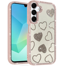 For Samsung A16 5G Case Rhinestone Hearts w/ Bling Around Trim + Tempered Glass