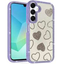 For Samsung A16 5G Case Rhinestone Hearts w/ Bling Around Trim + Tempered Glass