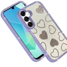For Samsung A16 5G Case Rhinestone Hearts w/ Bling Around Trim + Tempered Glass