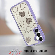 For Samsung A16 5G Case Rhinestone Hearts w/ Bling Around Trim + Tempered Glass
