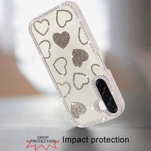 For Samsung A17 5G Case Rhinestone Hearts w/ Bling Around Trim + Tempered Glass