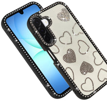For Samsung A17 5G Case Rhinestone Hearts w/ Bling Around Trim + Tempered Glass