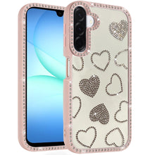 For Samsung A17 5G Case Rhinestone Hearts w/ Bling Around Trim + Tempered Glass
