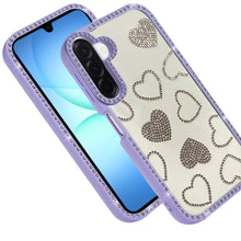 For Samsung A17 5G Case Rhinestone Hearts w/ Bling Around Trim + Tempered Glass